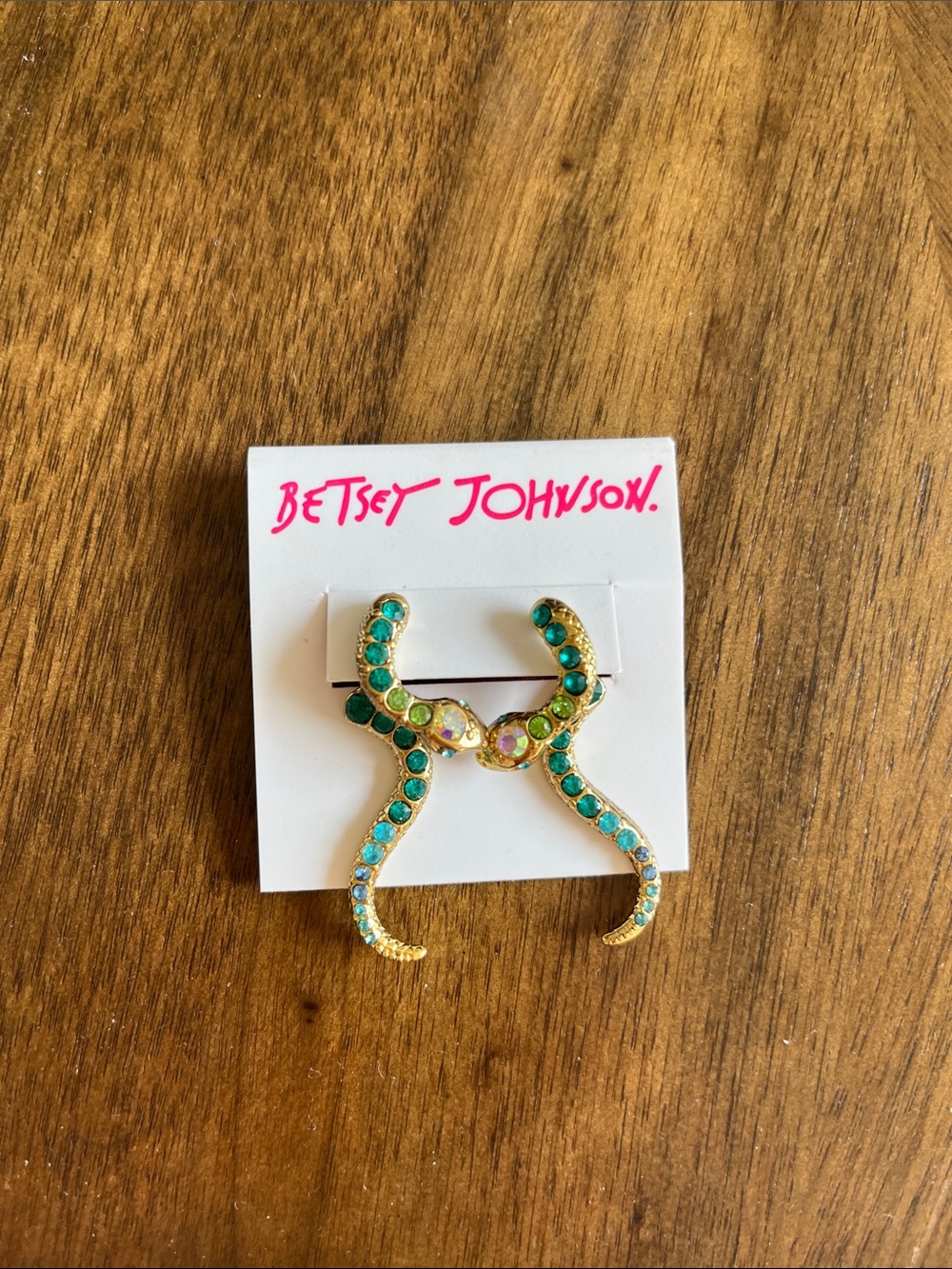 Betsey Johnson Gold-Tone Green & Teal Crystal Snake Earrings